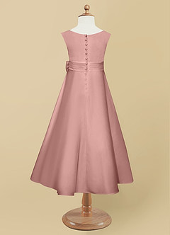 Azazie Lindy Blumenmädchenkleider A-Linie Plissee Matte Satin Kleid Roségold image11