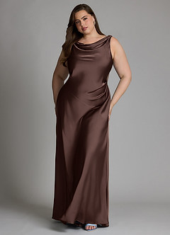 Azazie Nerine Bridesmaid Dresses Ganache A-Line Pleated Stretch Satin Dress image7