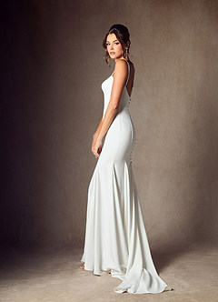 Azazie Jaqueline Wedding Dresses Diamond White Mermaid Convertible Crepe Back Satin Dress image4