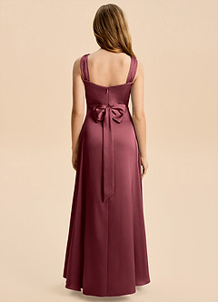 Azazie Kiki Junior Merlot A-Line Bow Stretch Satin Dress image5