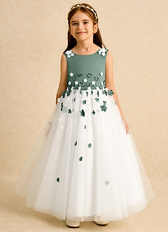 Azazie Eleni Final Sale Ivory Dusty Sage Ball-Gown Bow Tulle Dress image1