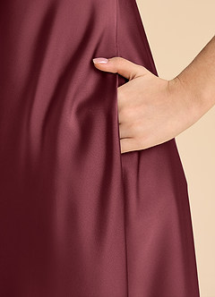 Azazie Sissy Junior Merlot A-Line Off the Shoulder Stretch Satin Dress image7