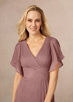 Azazie Kathryn Mother of the Bride Dresses Dusty Rose A-Line V-Neck Flutter Sleeve Metallic Mesh Dress image4