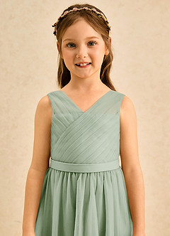 Azazie Lilium vestidos de niña de las flores Vestido de Salvia Polvorienta de Tul de Corte en A con Plisado image7