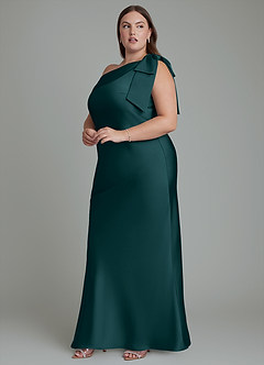 Azazie Yuanna Bridesmaid Dresses Pine Mermaid One Shoulder Stretch Satin Dress image13