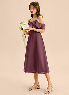 Azazie Kamilla Junior Abito A-Line in Chiffon a Spalla Scoperta Sangria image3