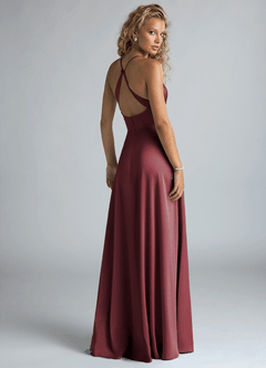 Azazie Davis Brautjungfernkleider A-Linie Plissee Stretch-Satin Kleid Merlot image3