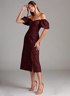 Evalina Wine Puff Sleeves Midi Dress image4