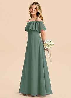 Azazie Maggie Junior Eucalyptus A-Line Off the Shoulder Chiffon Dress image3