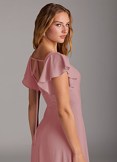 Azazie Bondi Vestidos de damas de honor Vestido de Rosa Polvorienta de Chifón elástico de Corte en A con Corte Lateral image5