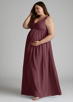 Azazie Yetta Maternity Bridesmaid Dresses A-Line V-Neck Gathered Chiffon Floor-Length Dress image10