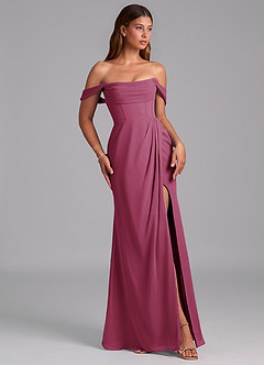 Azazie Johana Robes de demoiselle d'honneur Robe Sirène Convertible en Mousseline de soie Épaule décolletée Mûre image6