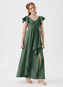 Azazie Omari Junior Eucalyptus A-Line Pleated Stretch Crepe Dress image3