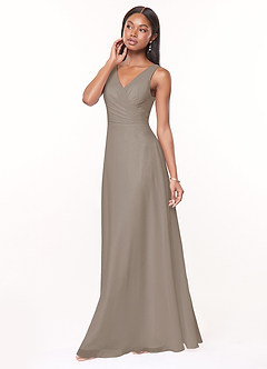 Azazie Nala Bridesmaid Dresses Taupe A-Line Pleated Chiffon Dress image3