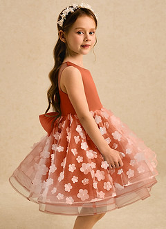 Azazie Billie Flower Girl Dresses Burnt Orange Ball-Gown Pleated Matte Satin Dress image3