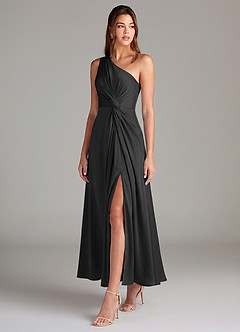 Azazie Brooke Suknie dla druhen Linia A Jedno ramię Satyna elastyczna Długość kostki Sukienka image3