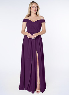 Azazie Audrianna Bridesmaid Dresses Grape A-Line Off-The-Shoulder Gathered Chiffon Convertible Dress image1