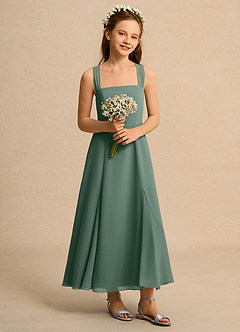 Azazie Tater Junior Formal vestidos de niña de las flores Vestido de Eucalipto de Gasa de Corte En A con Plisado image5