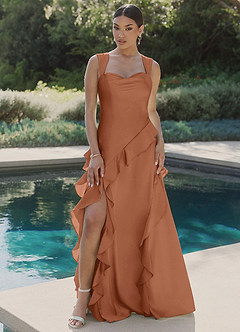 Azazie Sloane Bridesmaid Dresses Bronzer A-Line Sweetheart Neckline Stretch Satin Dress image4
