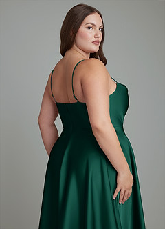 Azazie Elle Bridesmaid Dresses Emerald A-Line Pleated Stretch Satin Dress image15