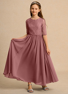 Azazie Pippin Junior Formal Jurken voor bloemenmeisjes A-Lijn Jurk van Kant Woestijnroos image6