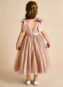 Azazie Serene Abiti da Ragazza di Fiori Abito Principessa in Raso Opaco Fiocco Champagne Rosa image6