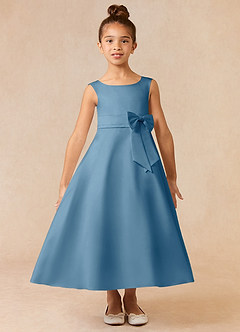 Azazie Lindy Final Sale Agave A-Line Pleated Matte Satin Dress image2
