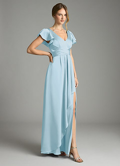 Azazie Omari Vestidos de damas de honor Vestido de Azul Cielo de Satén Elástico de Corte en A image5