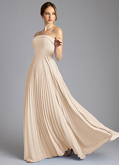 Azazie Mariana Vestidos de damas de honor Vestido de Alabastro Blanco de Gasa de Corte en A con Sin tirantes image4