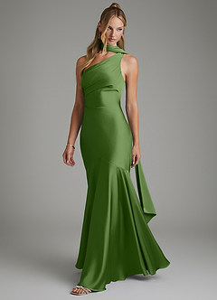 Azazie Amara Robes de demoiselle d'honneur Robe Sirène en Satin extensible Asymétrique Basilic image5
