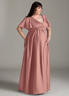Azazie Verna vestidos de dama de honor de maternidad Vestido de Corte En A Volante Hasta el suelo Satén Elástico image12