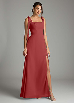 Azazie Debra Bridesmaid Dresses Rust A-Line with Pockets Chiffon Convertible Dress image1