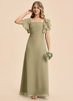 Azazie Jalynn Junior Moss Green A-Line Ruched Chiffon Dress image5