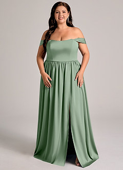 Azazie Calianna Bridesmaid Dresses Matcha A-Line Off the Shoulder Stretch Satin Convertible Dress image6