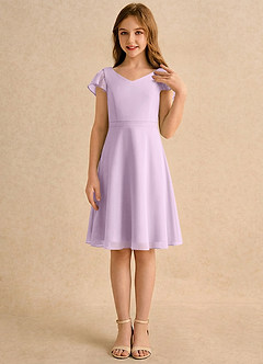 Azazie Narin Girls Formal Robe Demoiselle D'honneur Fillette Robe Trapèze en Mousseline de soie avec manches Frostiges Flieder image4
