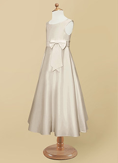 Azazie Lindy Flower Girl Dresses Frost A-Line Pleated Matte Satin Dress image12