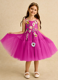 Azazie Osea Abiti da Ragazza di Fiori Abito Principessa in Tulle Plissettato Fucsia image8