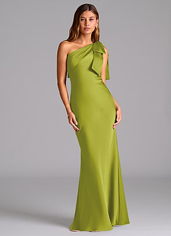 Azazie Yuanna Brudtärnklänningar Klä av Sjöjungfru i Stretch Satin Ena axeln Citrongräs image1