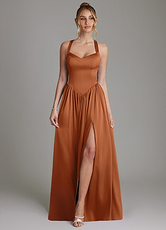 Azazie Francis Robes de demoiselle d'honneur Robe Trapèze en Satin extensible Corset Cuivre image1