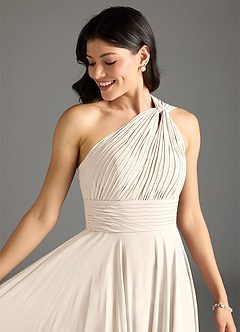 Azazie Charlize Bridesmaid Dresses White Alabaster A-Line One Shoulder Chiffon Dress image12