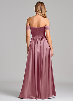 Azazie Raisa Bridesmaid Dresses Vintage Mauve A-Line Off the Shoulder Stretch Satin Dress image5