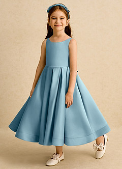 Azazie Babs Flower Girl Dresses Moody Blue Ball-Gown Pleated Matte Satin Dress image8