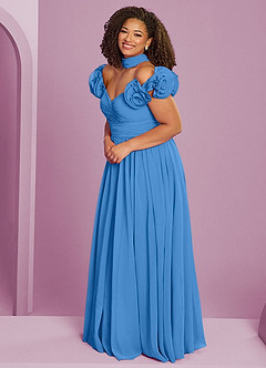 Barbie ♥ Azazie Brautjungfernkleider Wandelbar A-Linie Schulterfrei Chiffon Kleid Blauhäher image14
