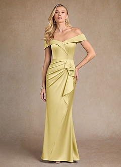 Azazie Laredo Abiti per la Madre della Sposa Abito Sirena in Raso Elasticizzato a Spalla Scoperta Sorbetto Al Limone image3