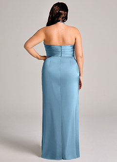 Azazie Jemma Bridesmaid Dresses Steel Blue Sheath Pleated Stretch Satin Dress image12