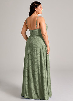 Azazie Moira Bridesmaid Dresses Pistachio A-Line Side Slit Floral Burnout Dress image8