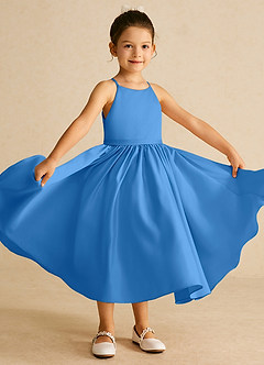 Azazie Sunray Flower Girl Dresses Blue Jay A-Line Spaghetti Strap Matte Satin Dress image2