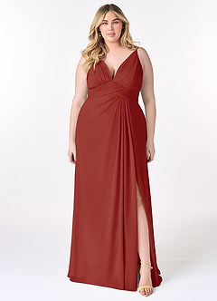 Azazie Maren Allure Bridesmaid Dresses Terracotta A-Line V-Neck Lace Chiffon Dress image6