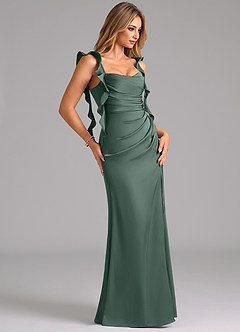 Azazie Jessamine Bridesmaid Dresses Sea Moss A-Line Corset Stretch Satin Dress image4