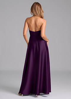 Azazie Tessie Bridesmaid Dresses Grape A-Line Pleated Stretch Satin Dress image2